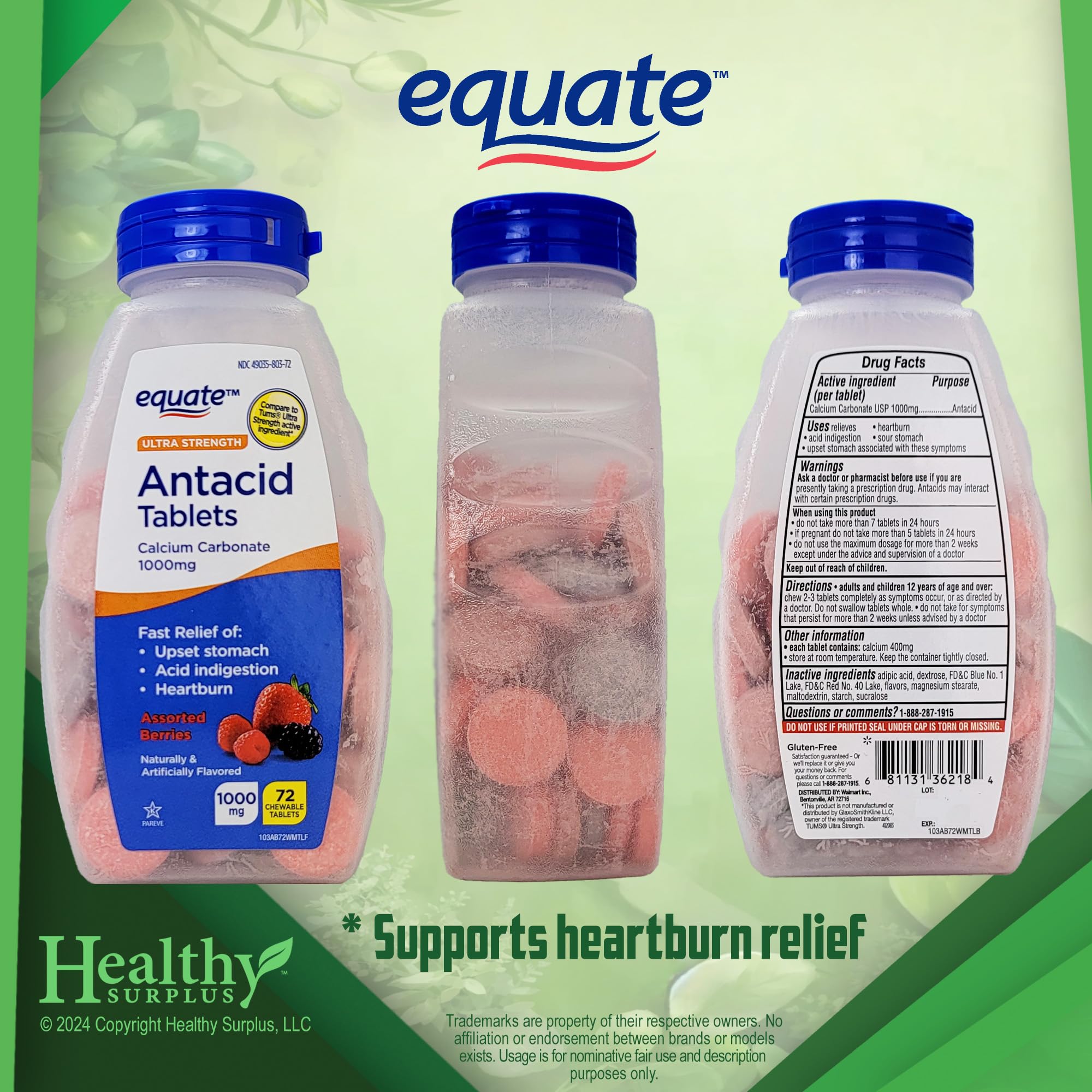 Healthy Surplus antacide avec arômes baies assorties, comprimés faciles à mâcher.
