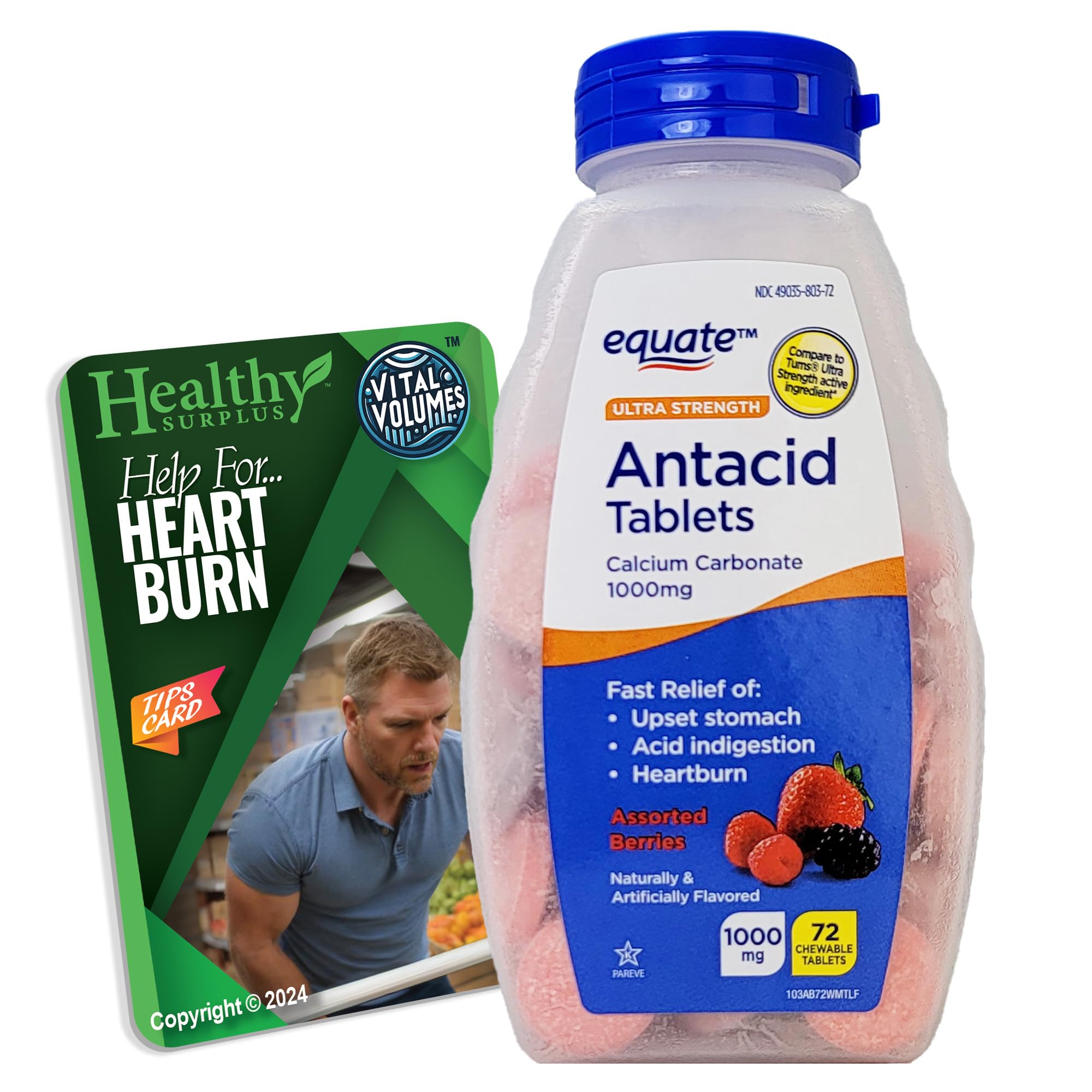 Healthy Surplus antacide ultra-force, comprimés à mâcher calcium 1000 mg, pack 71.