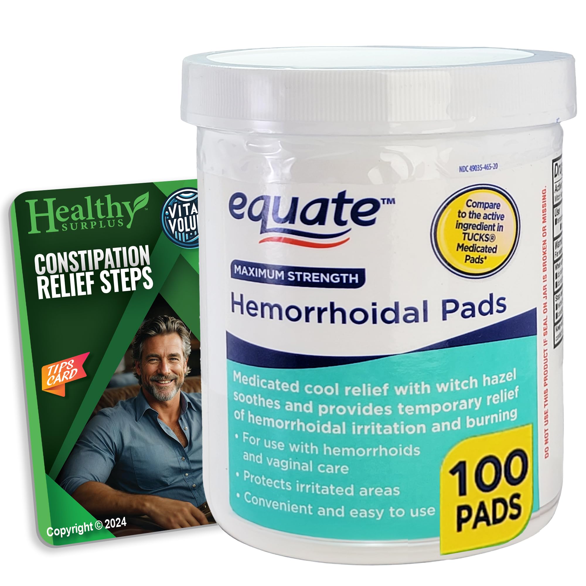 Tampons hémorroïdes Healthy Surplus Equate, 100 unités, confort potentiel lors des selles.