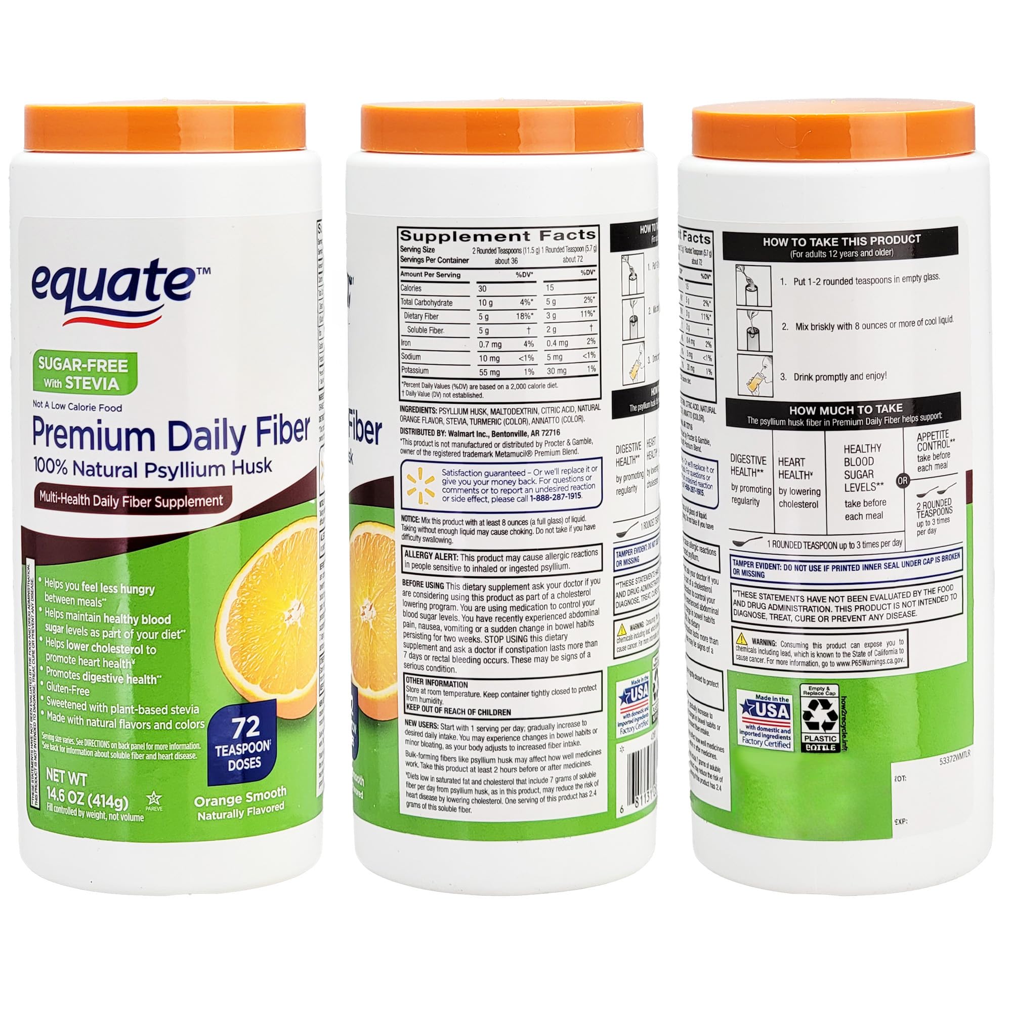 Equate psyllium husk en poudre sans sucre stevia, option légère.