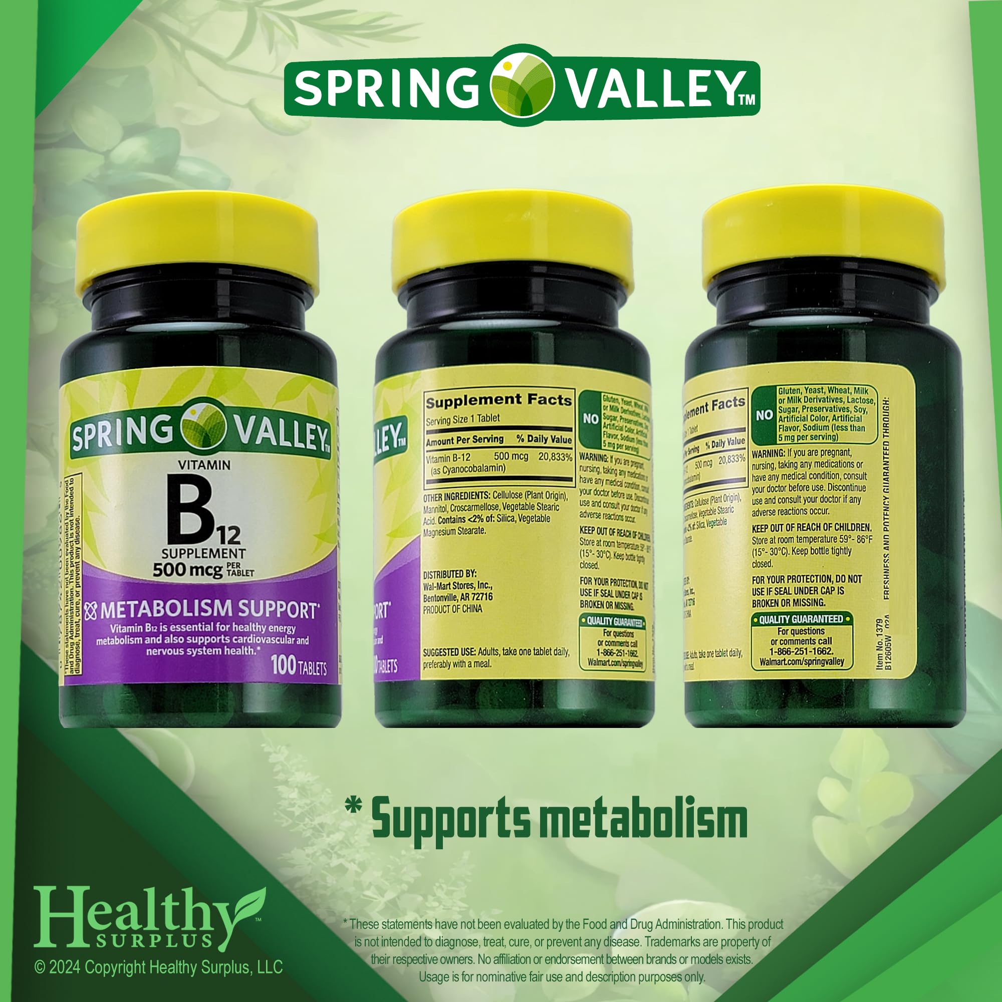 Healthy Surplus vitamine B12 : comprimés dans une boîte pratique de 100 unités.