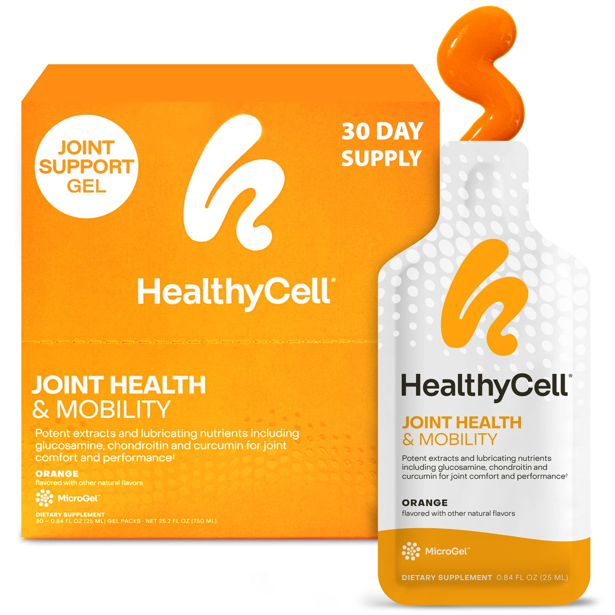 HealthyCell articulation microgel orange — soutien potentiel à la mobilité articulaire.