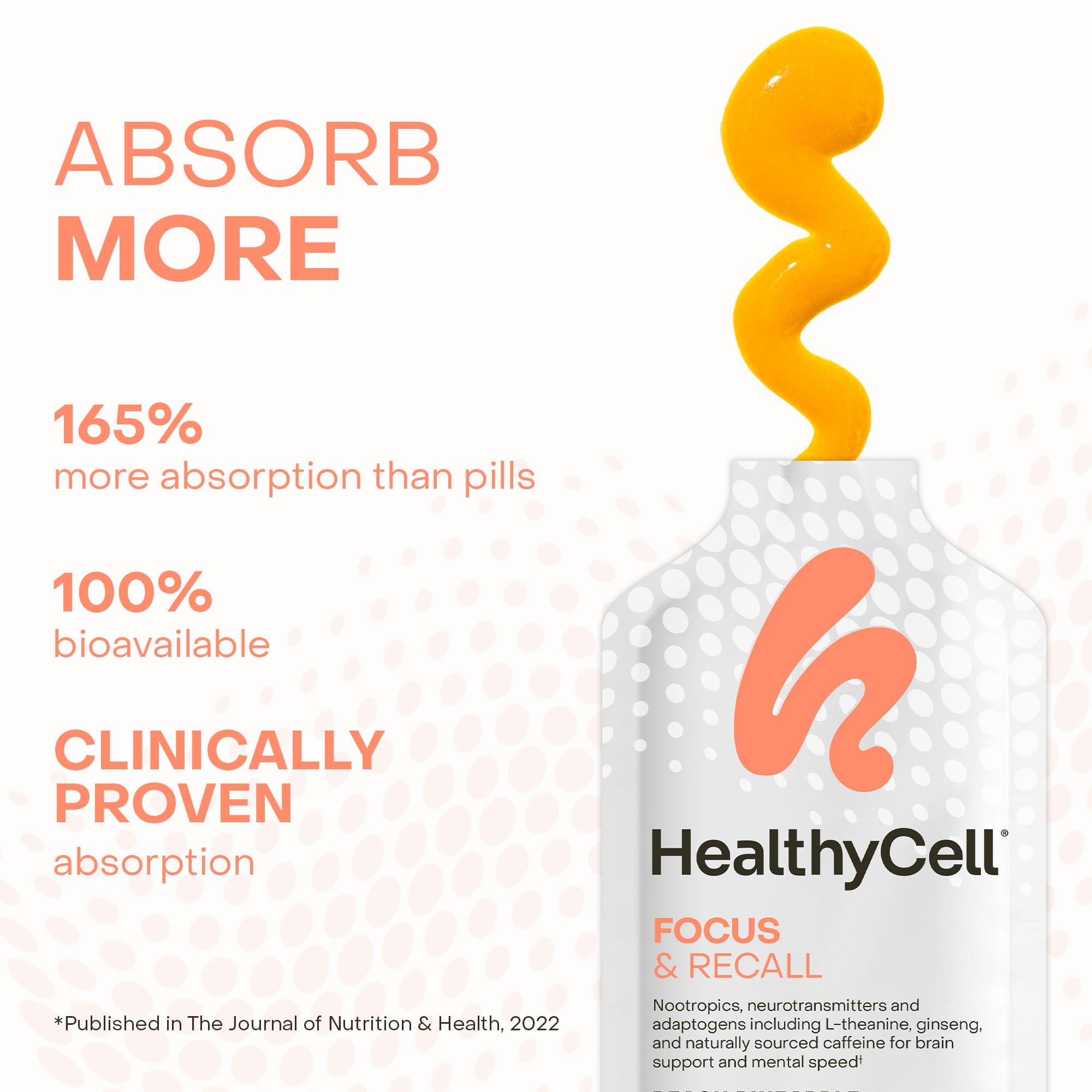 HealthyCell Focus & Recall : arôme pêche-ananas agréable et stimulant.
