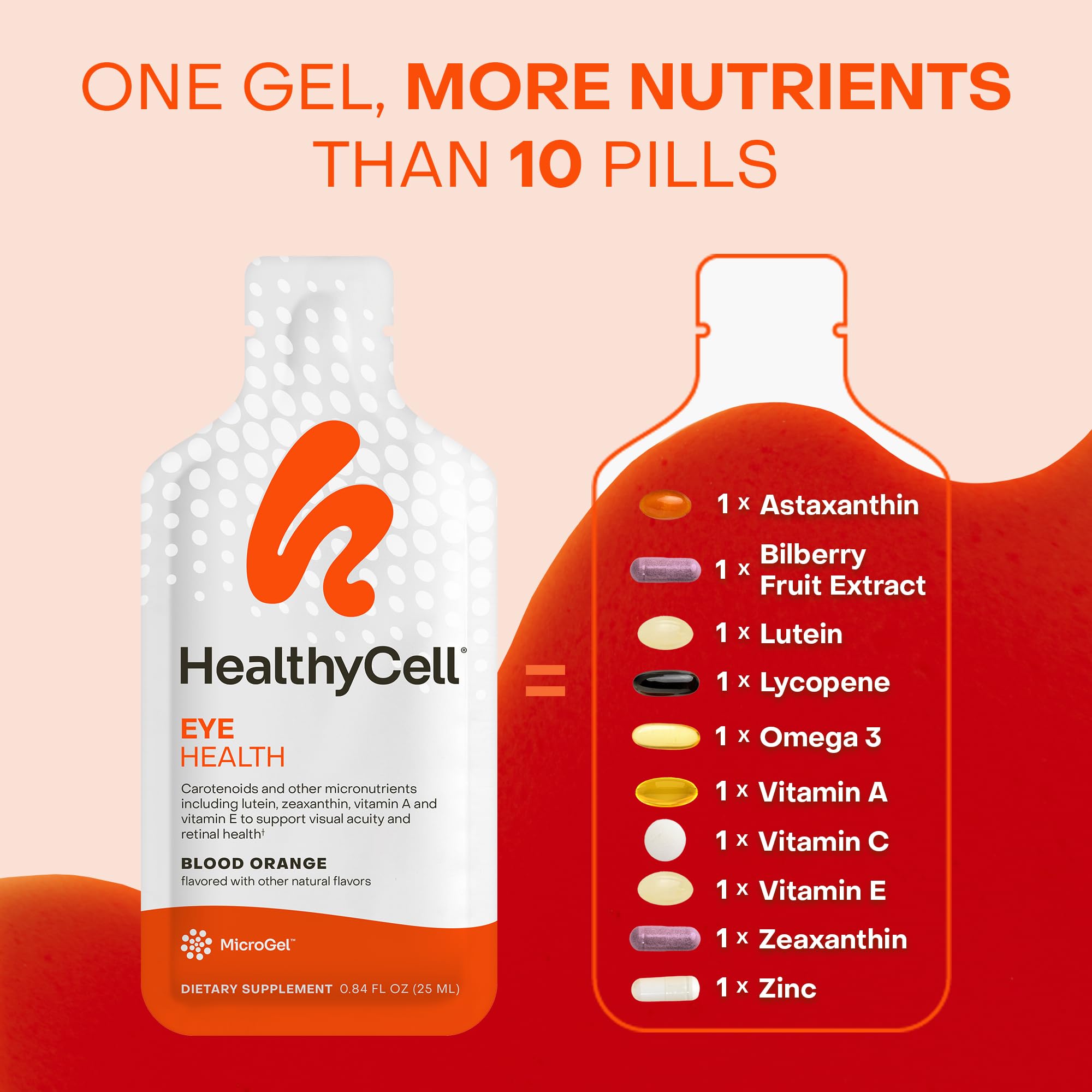 HealthyCell gout-fruité-orange-gel-pack, goût agréable pour une routine quotidienne.