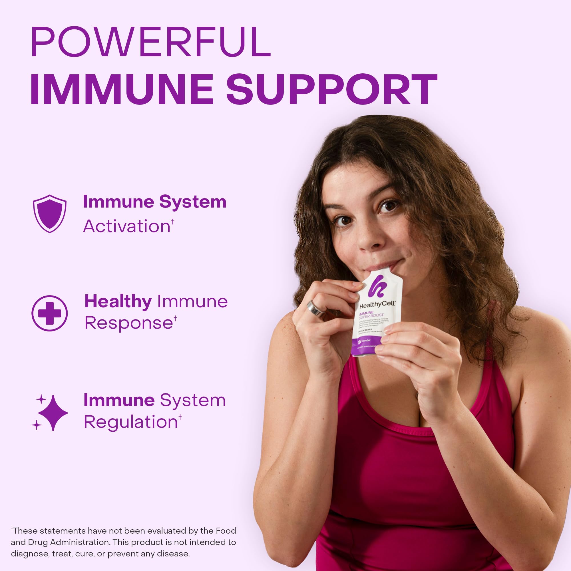 Healthycell Immunité Super Boost: gel saveur mûre pour une dégustation agréable.