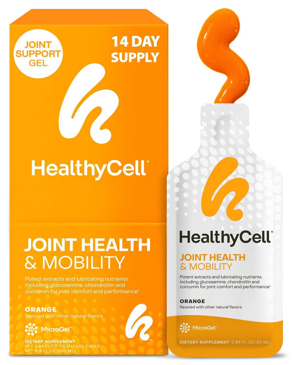 HealthyCell pack-gel-orange-articulations: soutien des articulations avec goût orange.