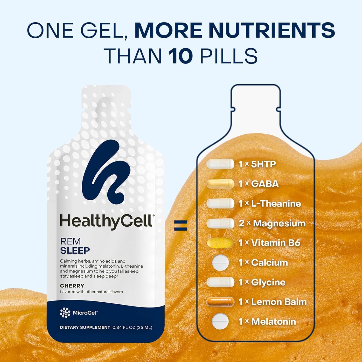 Healthycell REM Sleep avec mélatonine et GABA, ingrédients clés pour relaxation nocturne
