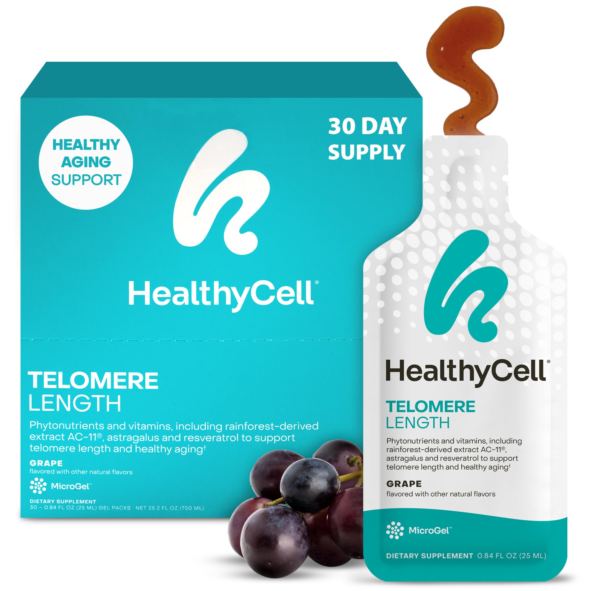HealthyCell Telomere Length emballage microgel, soutien potentiel à la longévité cellulaire