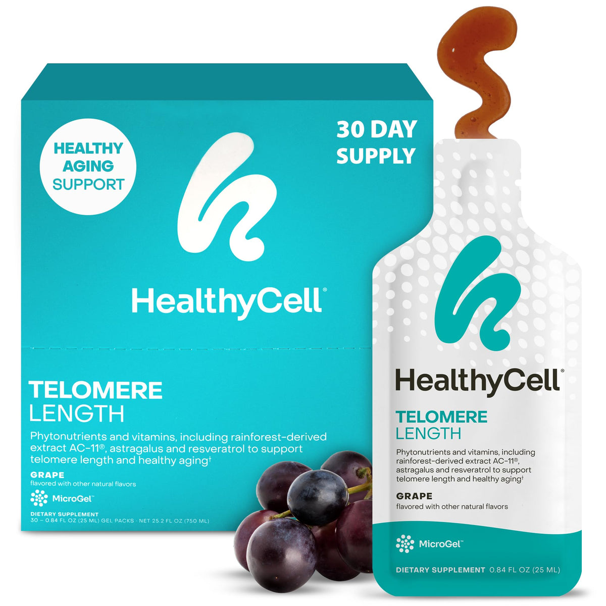 HealthyCell Telomere Length emballage microgel, soutien potentiel à la longévité cellulaire