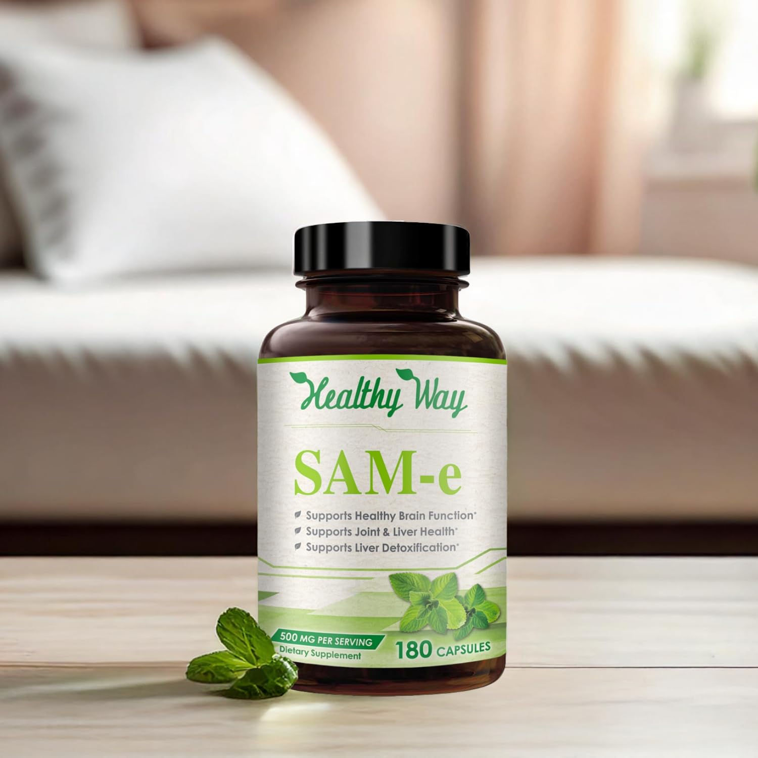 HealthyWayRx SAM-e 500 mg – Emballage informatif et durable.