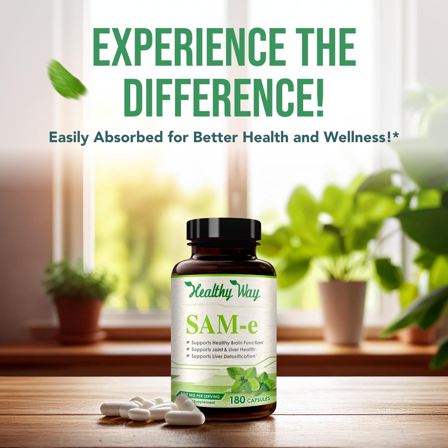 HealthyWayRx SAM-e 500 mg – Sans additifs artificiels et sans lactose.