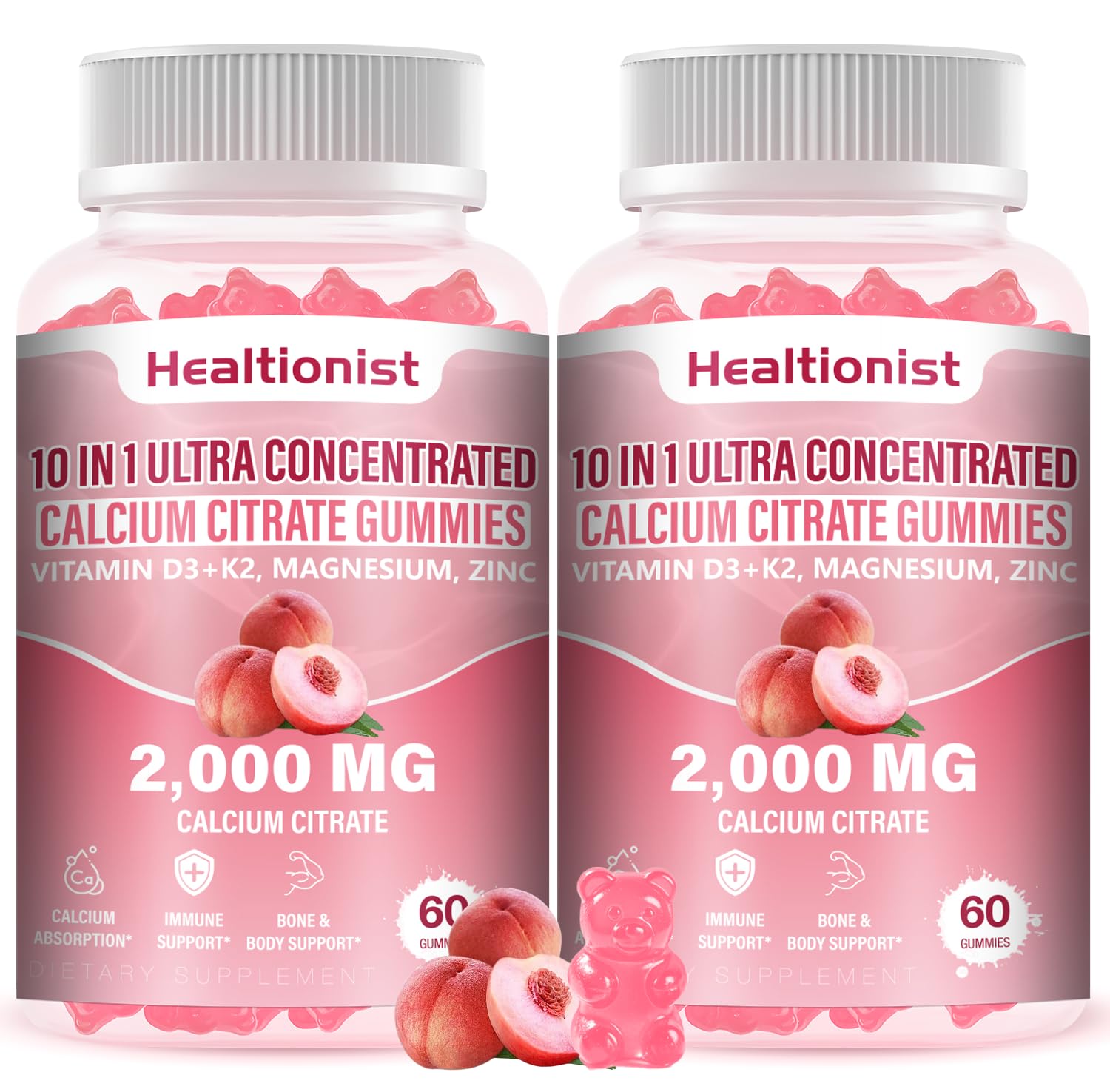 Healtionist calcium citrate 2000 mg en flacon, 2 packs pratique pour le quotidien.
