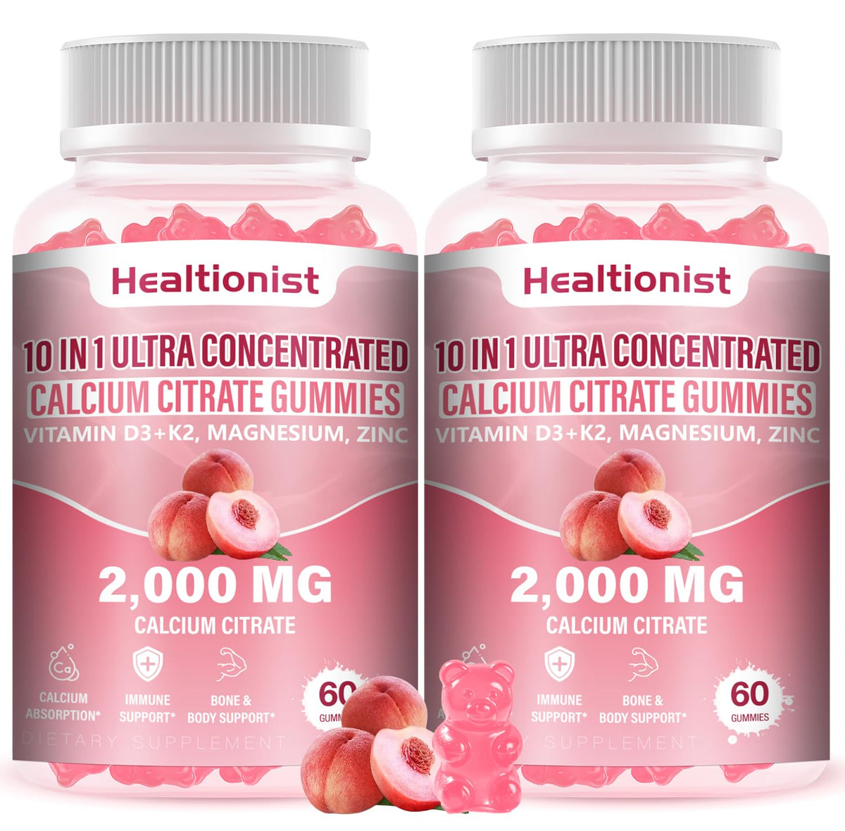 Healtionist calcium citrate 2000 mg en flacon, 2 packs pratique pour le quotidien.