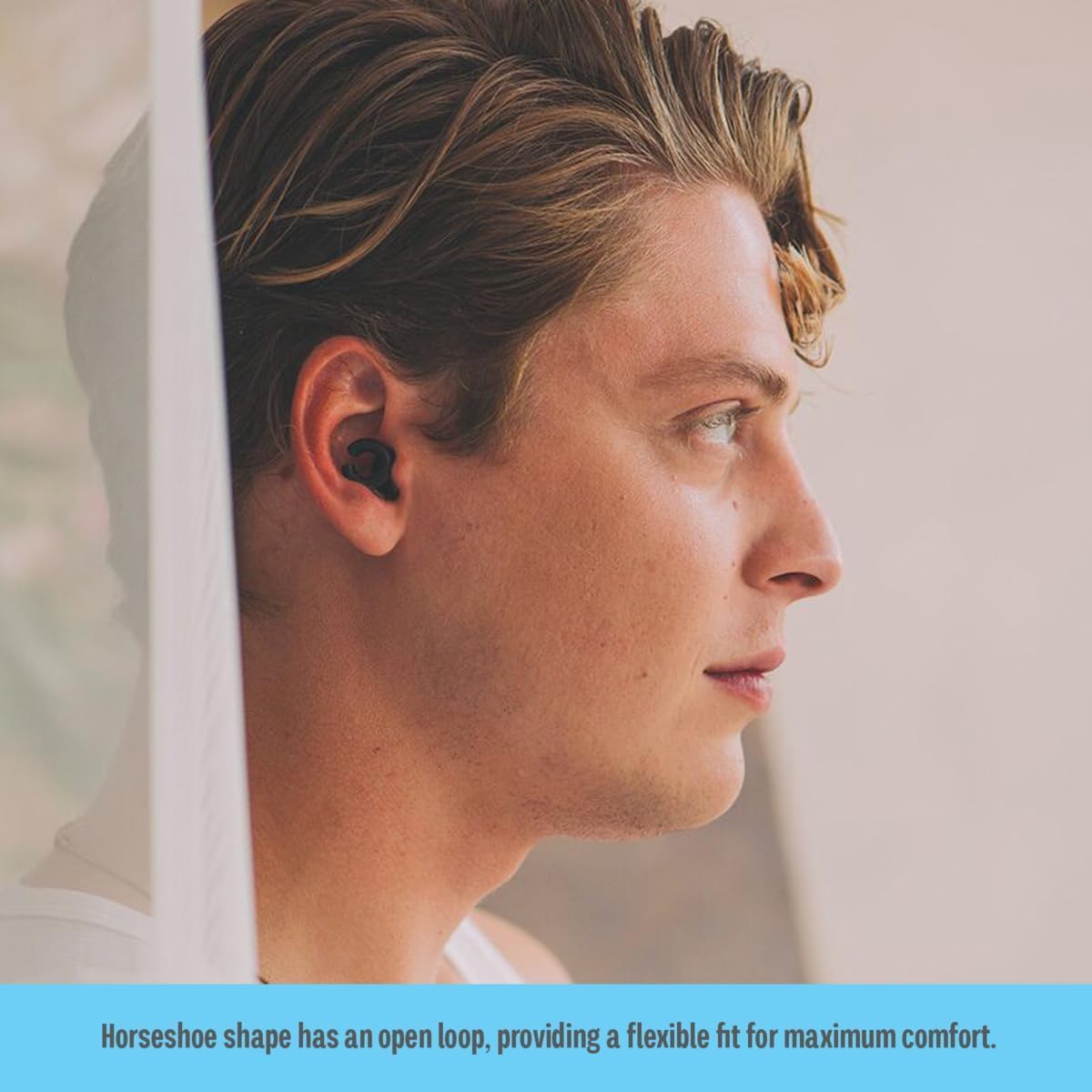 HEAR HUSH HOOPS, design fer à cheval qui épouse l’oreille pour un port stable.