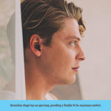 HEAR HUSH HOOPS, design fer à cheval qui épouse l’oreille pour un port stable.