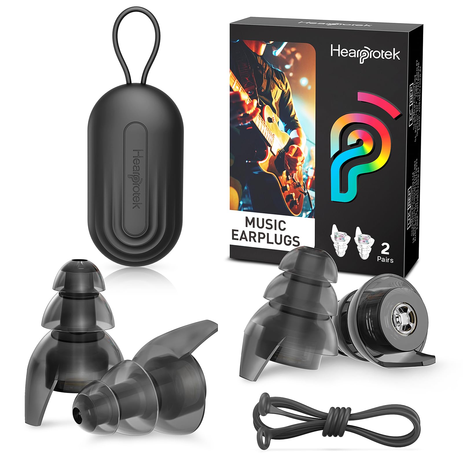Hearprotek bouchons d'oreilles concert noir — réduction du bruit tout en préservant les sons importants.