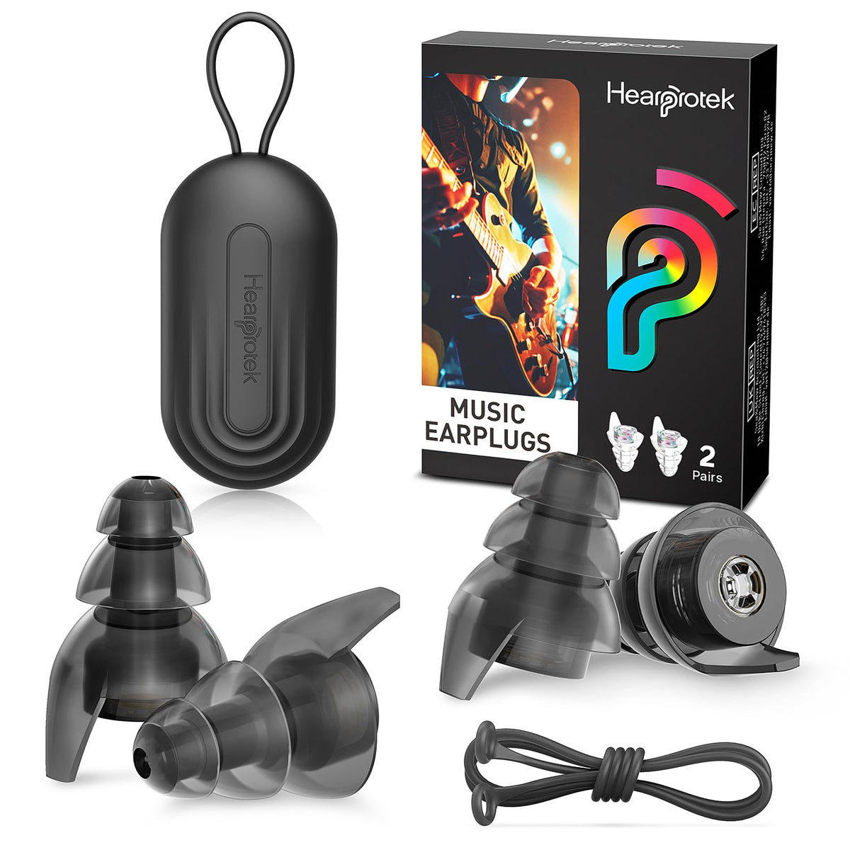 Hearprotek bouchons d'oreilles concert noir — réduction du bruit tout en préservant les sons importants.