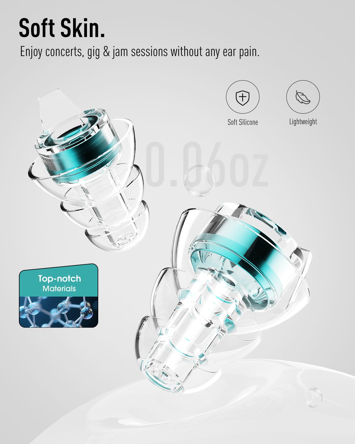 Cordon silicone amovible et bouchons réutilisables Hearprotek pour transport.