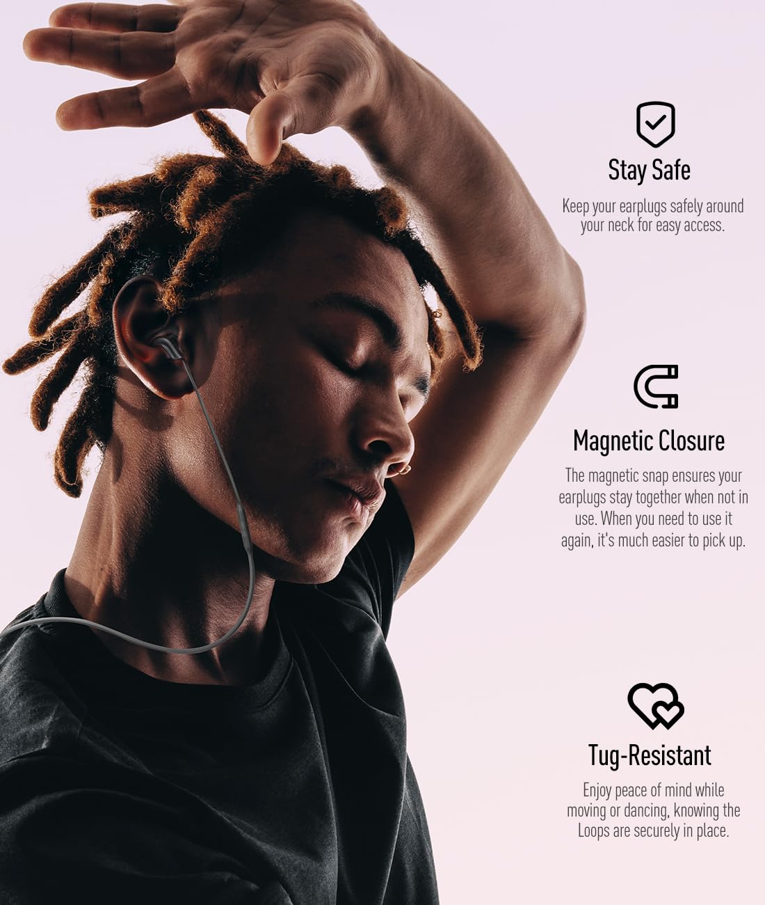 Hearprotek design anti-glissement autour du cou pour bouchons d’oreilles