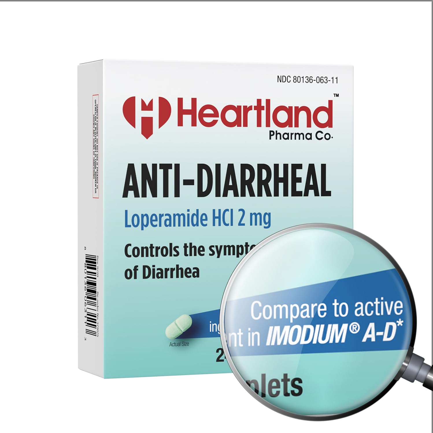 Heartland Pharma Loperamide HCL 2 mg comprimés en blister faciles à transporter.