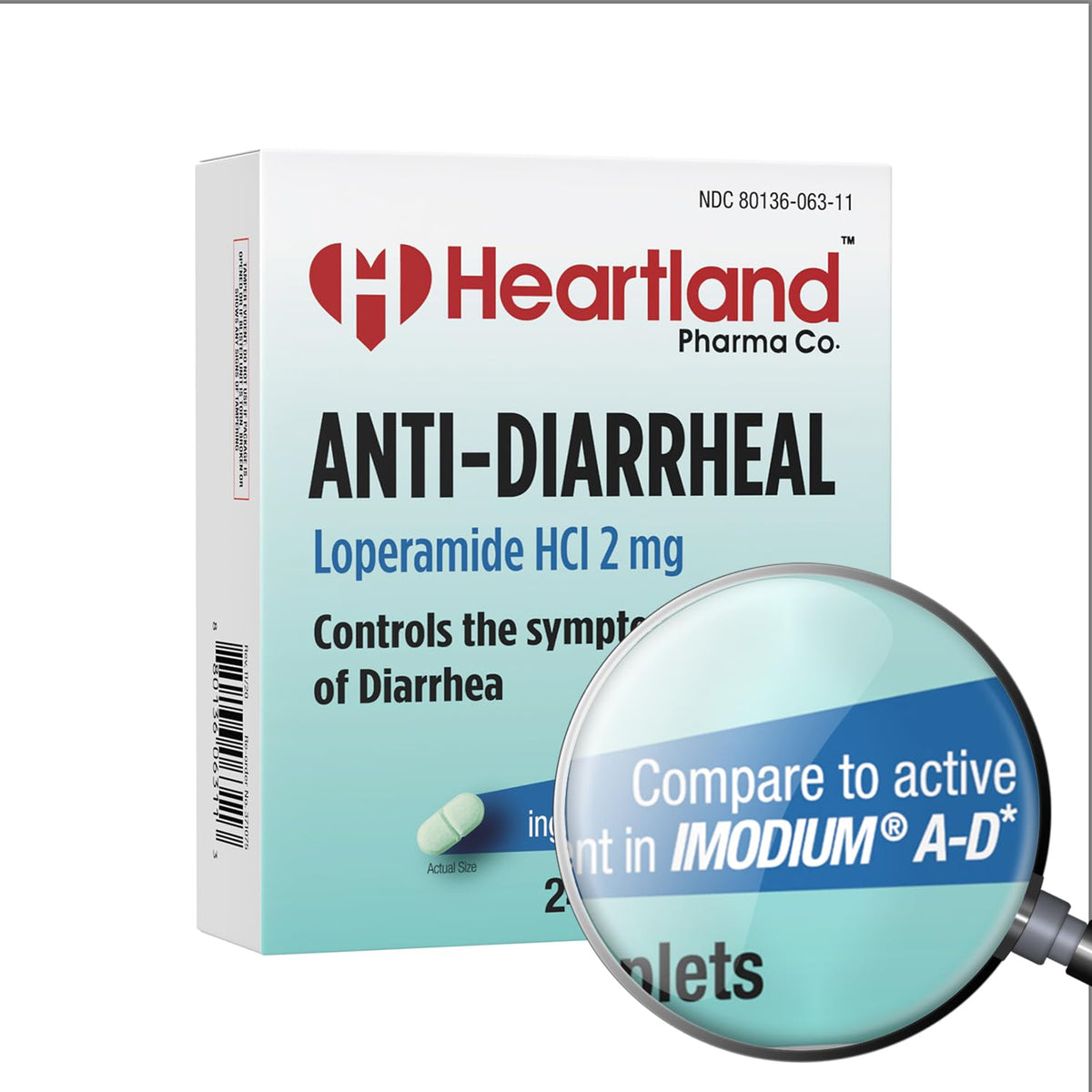 Heartland Pharma Loperamide HCL 2 mg comprimés en blister faciles à transporter.