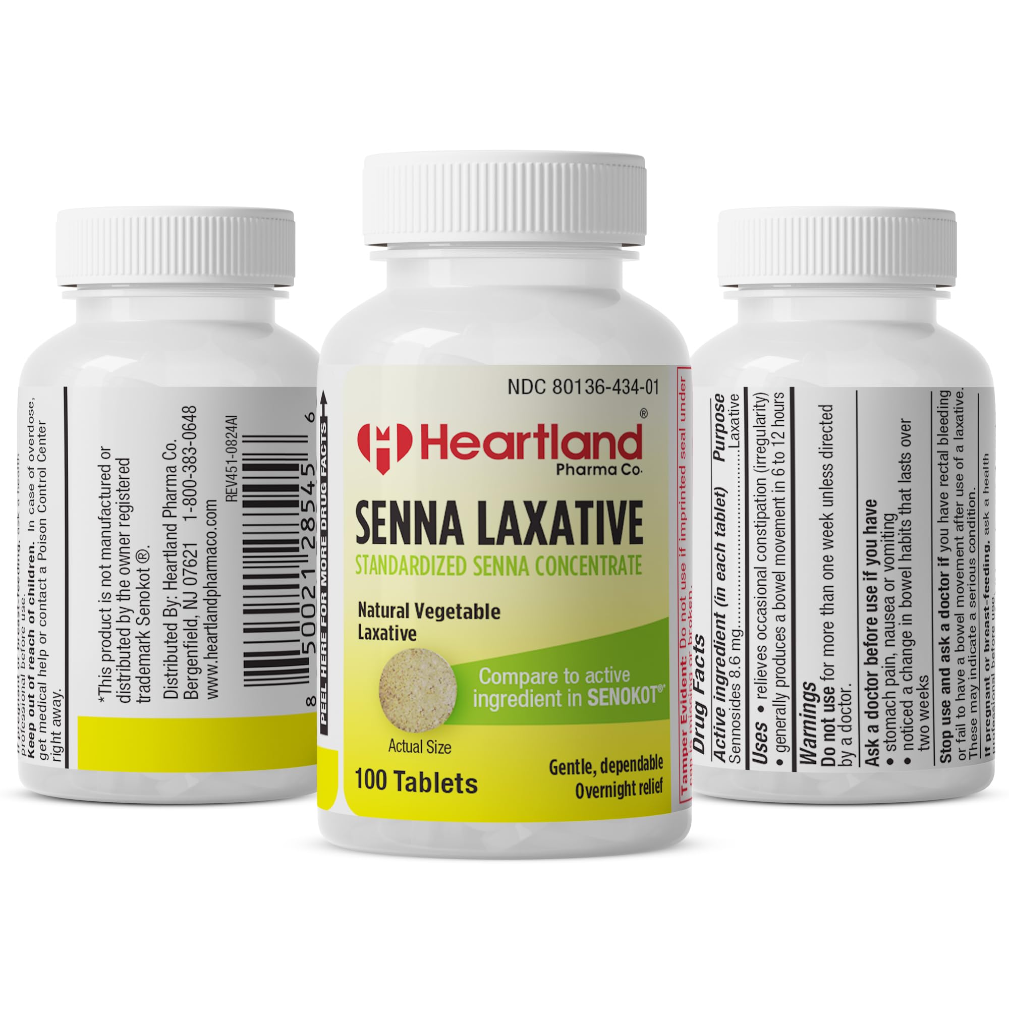 Heartland Pharma Senna 8,6 mg, comprimés en boîte, dosage précis pour un transit occasionnel.