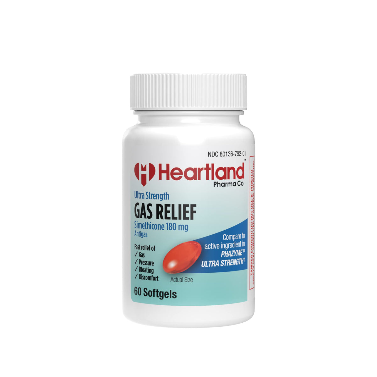 Heartland Pharma Simethicone bouteille, gélules faciles à prendre pour un confort digestif.