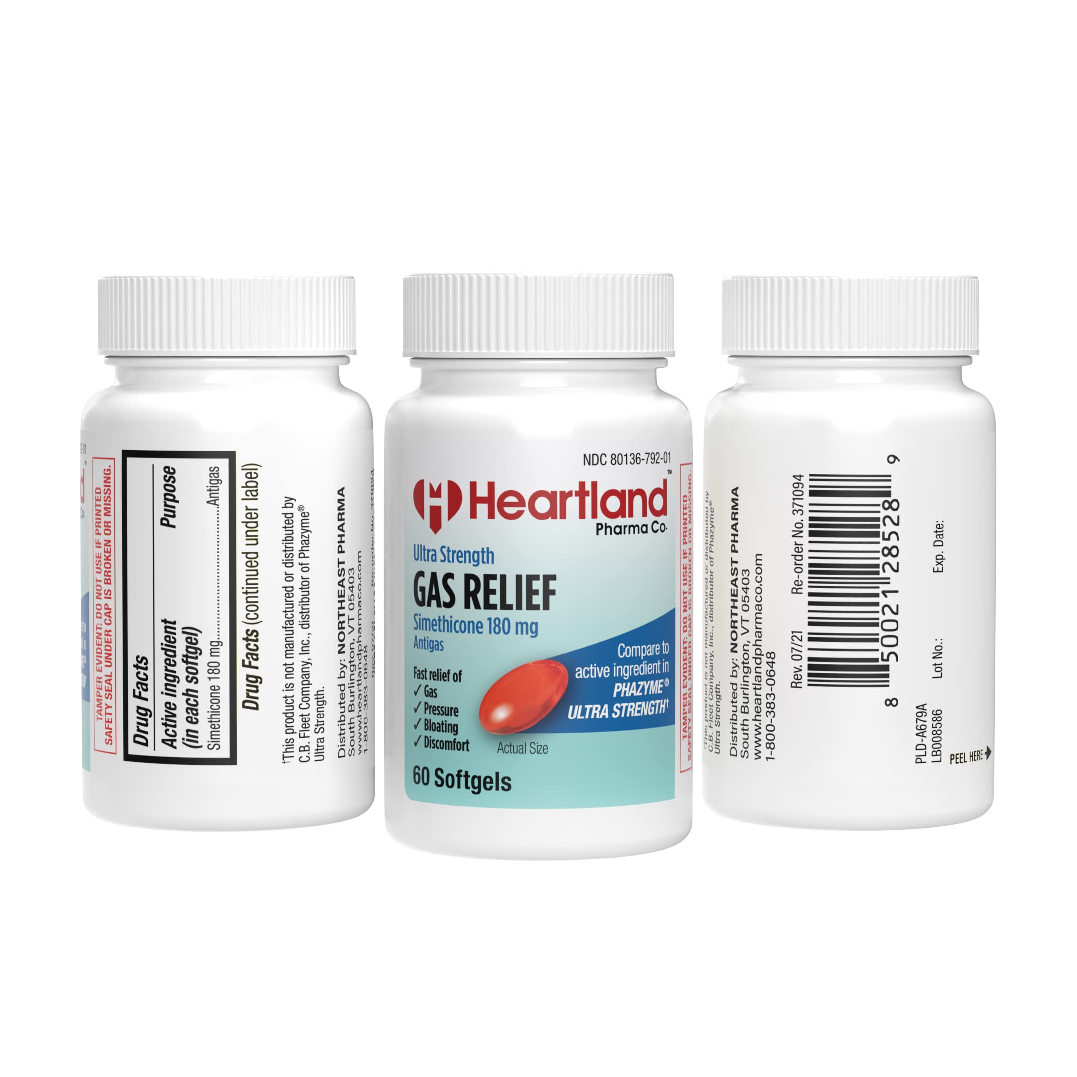 Heartland Pharma Simethicone gélules 60, soulagement rapide après le repas.