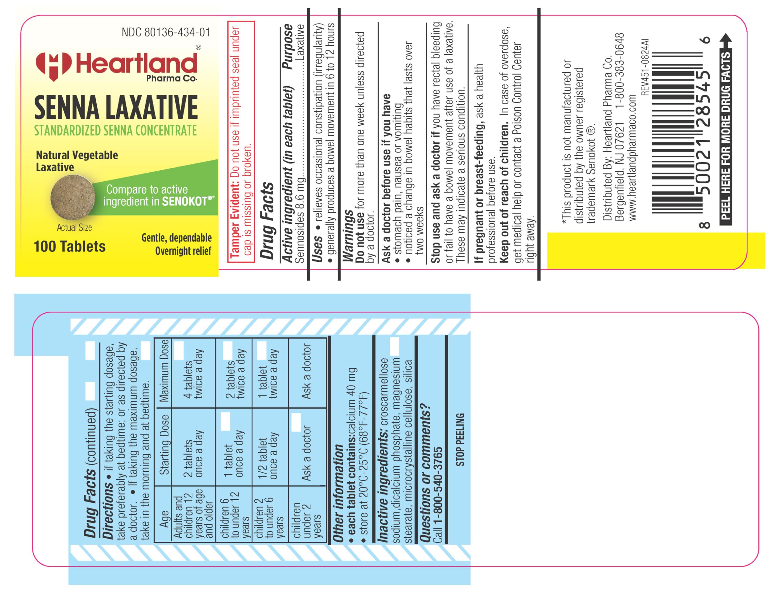 Tablettes Heartland Pharma Senna, usage quotidien, formulation végétale fiable.