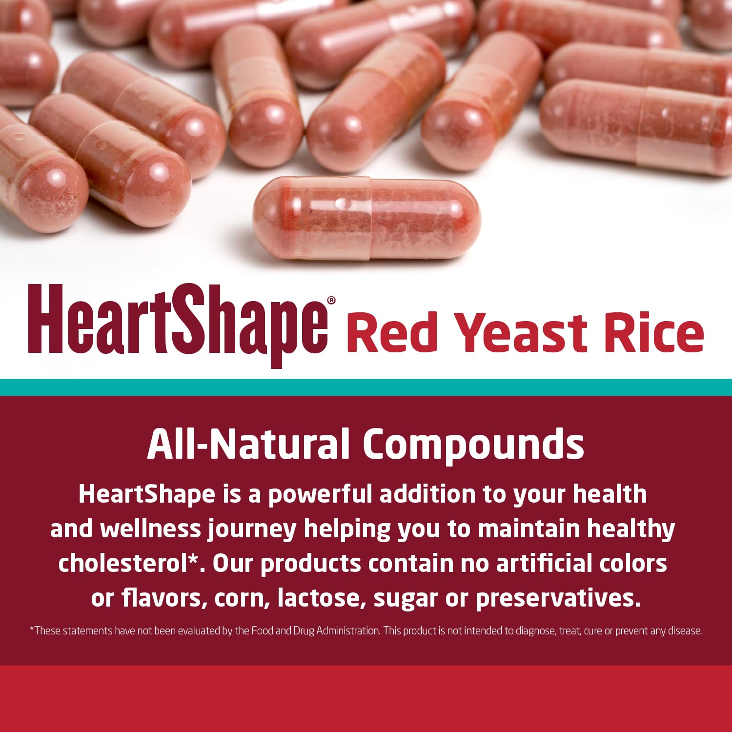 HeartShape riz de levure rouge – close-up sur les gélules naturelles.