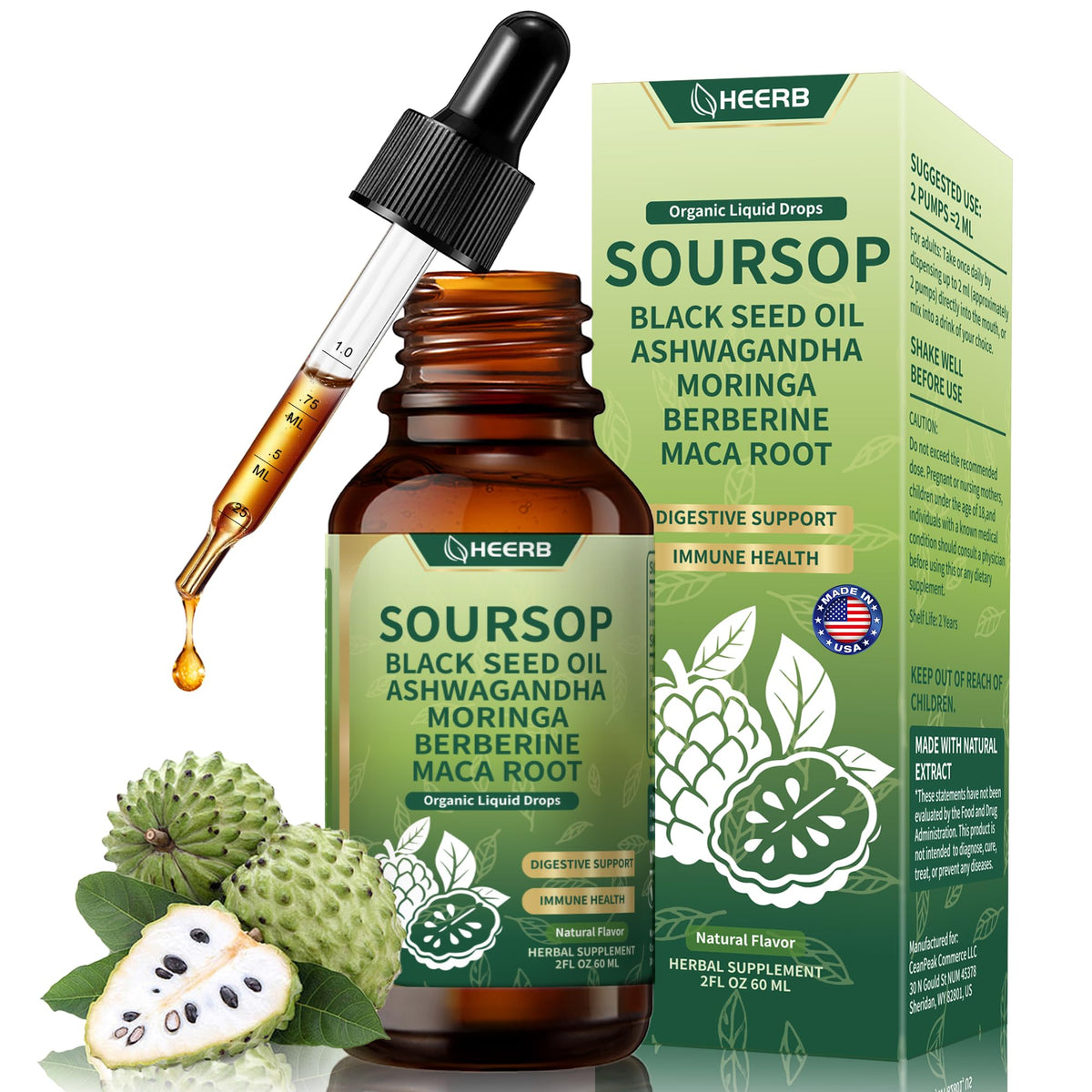 HEERB corossol bitters – bouteille 2oz, goût pur et énergie naturelle.
