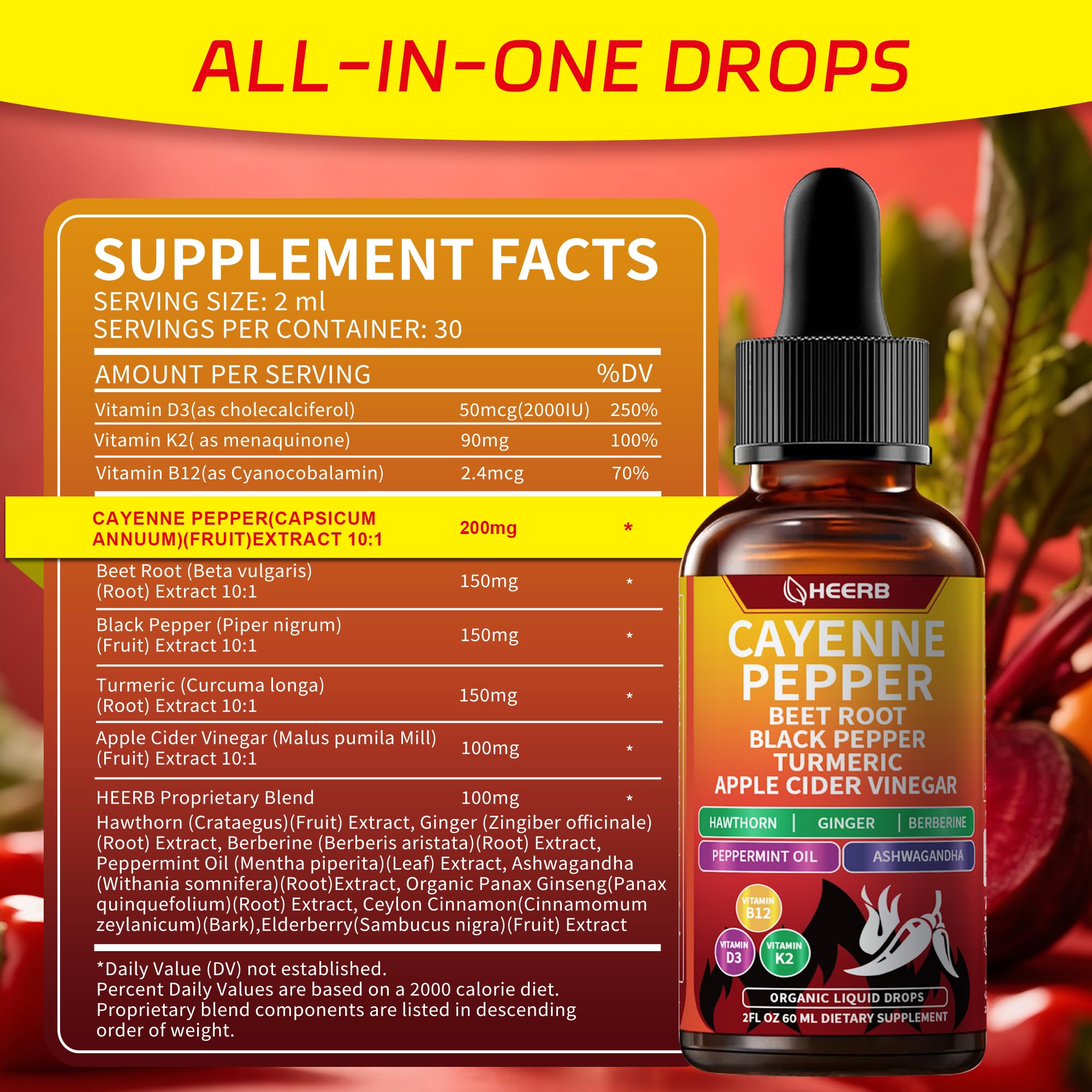 HEERB Vascu Flow extrait Cayenne 200 mg - soutien potentiel de la circulation.