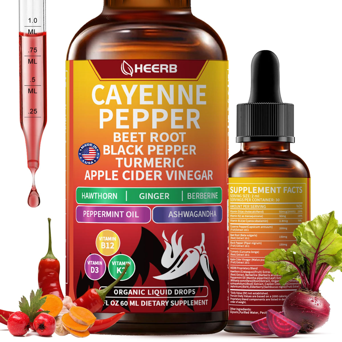 HEERB Vascu Flow gouttes Cayenne - emballage pratique pour démarrer votre routine.