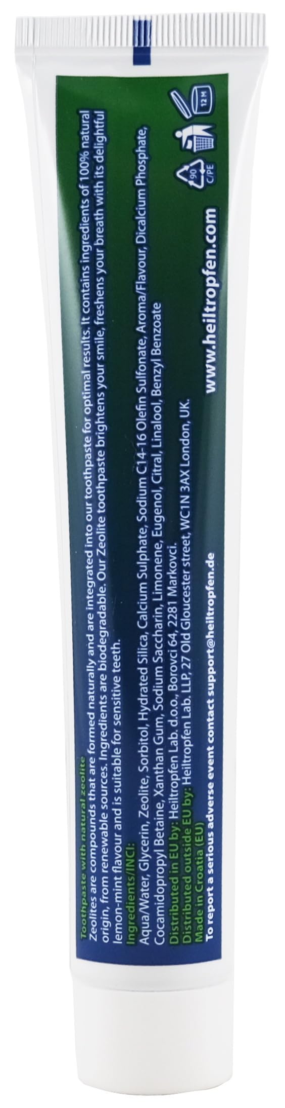 Goût citron-menthe frais du dentifrice Heiltropfen Zeolite procure une haleine durable.