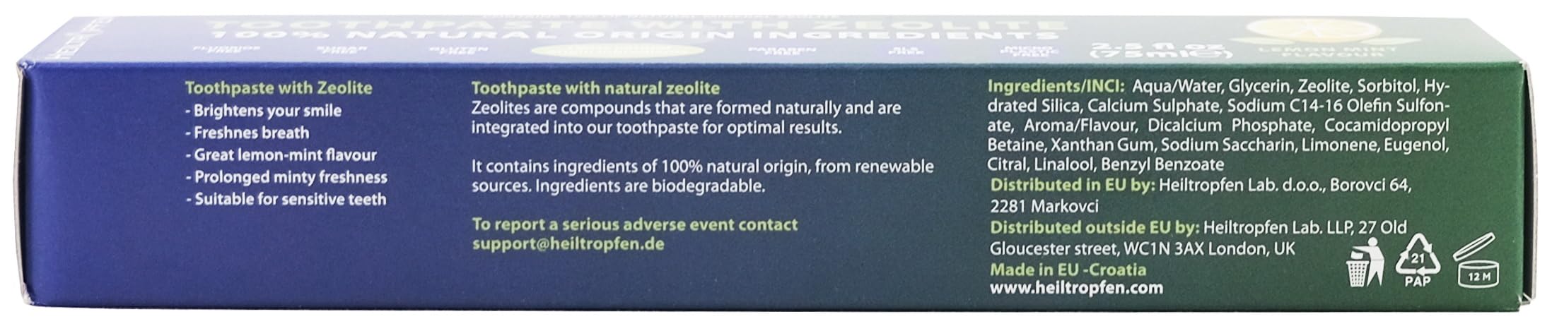 Ingrédients d'origine naturelle et biodégradables; choix respectueux de l'environnement et du sourire.