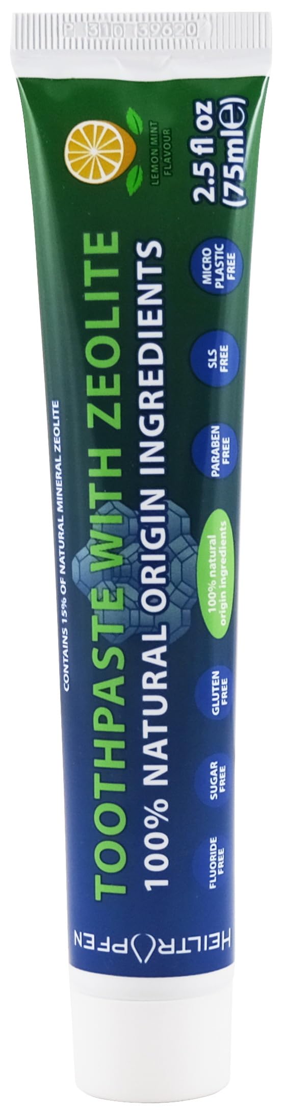 Texture crémeuse du dentifrice Zeolite Heiltropfen sur la brosse; nettoyage en douceur.