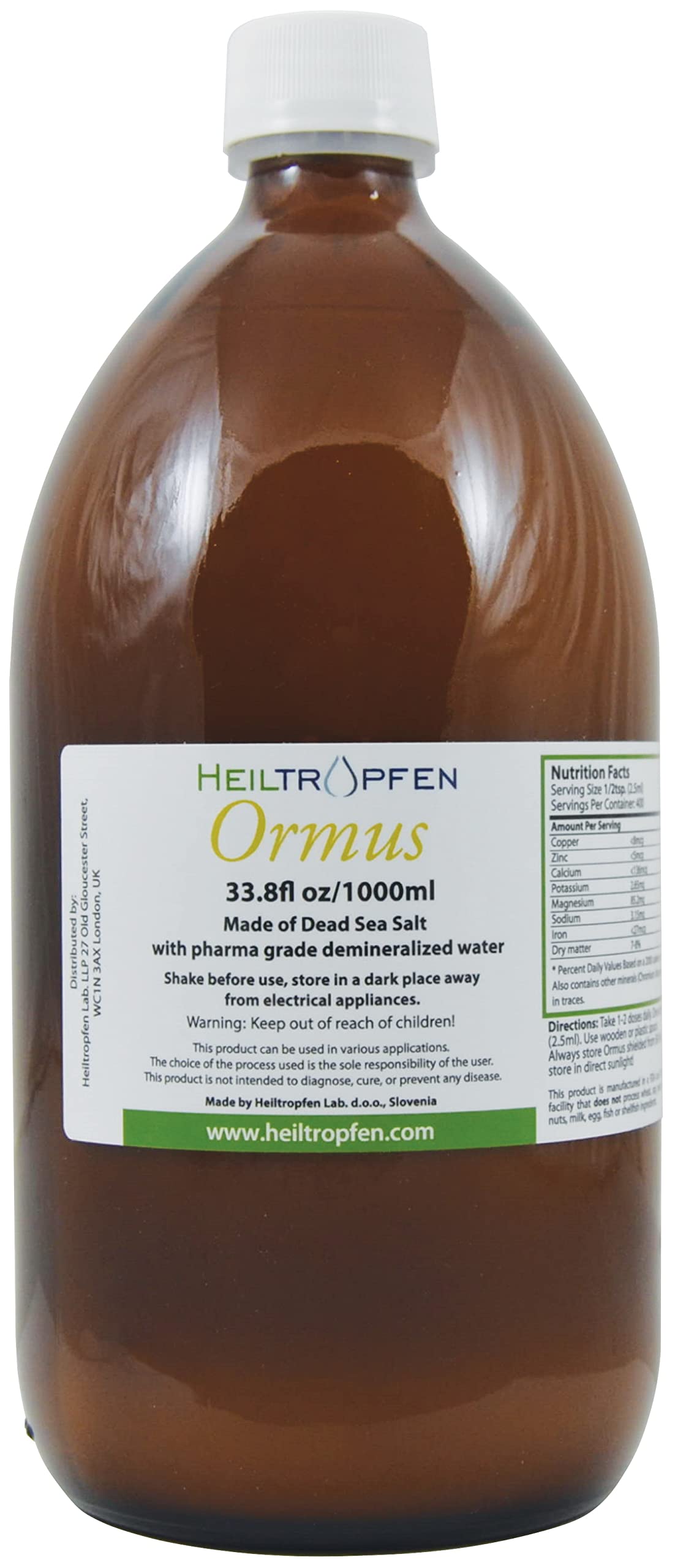 Heiltropfen Ormus – bouteille ambrée préservant la pureté et la stabilité.