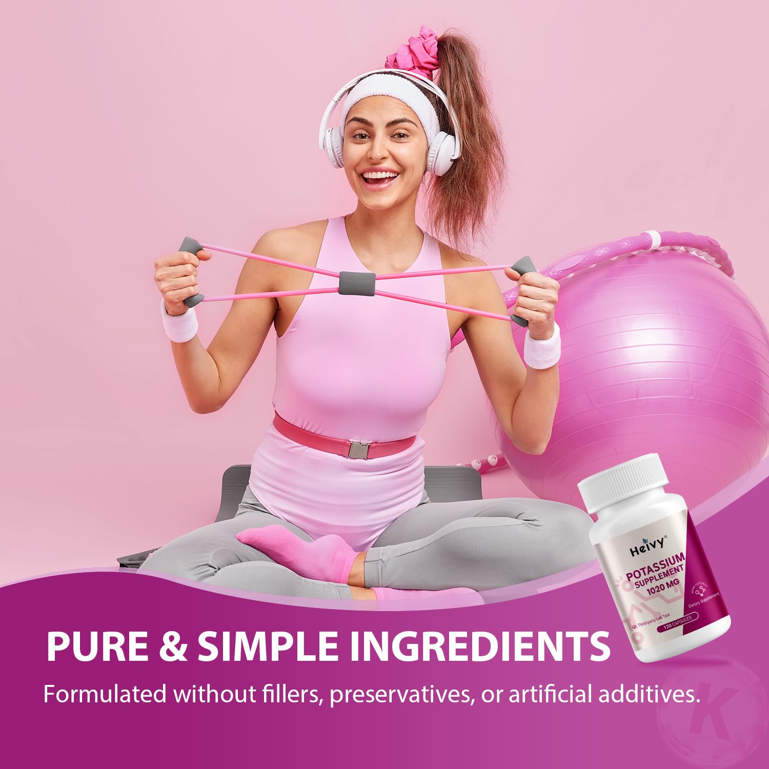 Heivy Potassium – produit sans gluten et sans OGM, adapté à certains régimes.