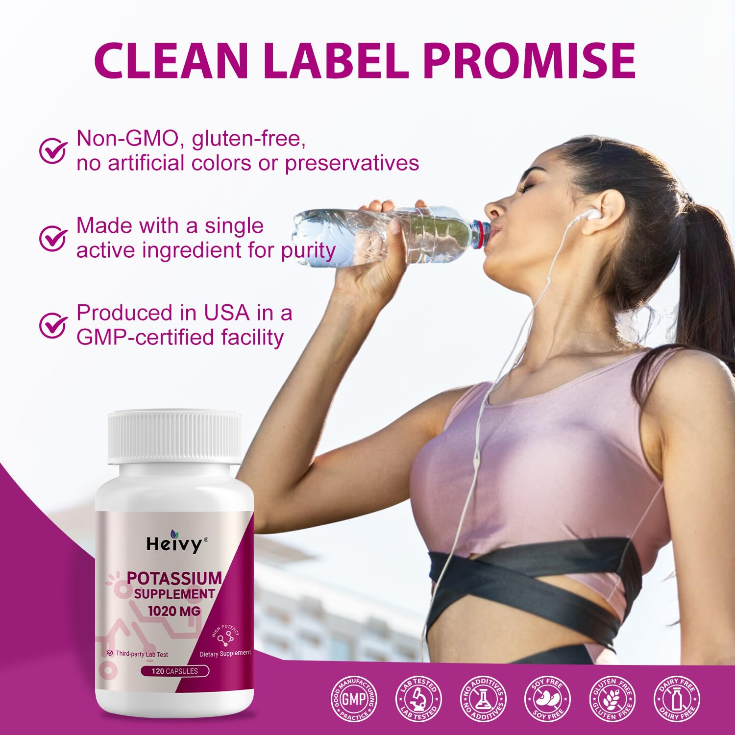 Heivy Potassium – emballage et flacon illustrant le format pratique.