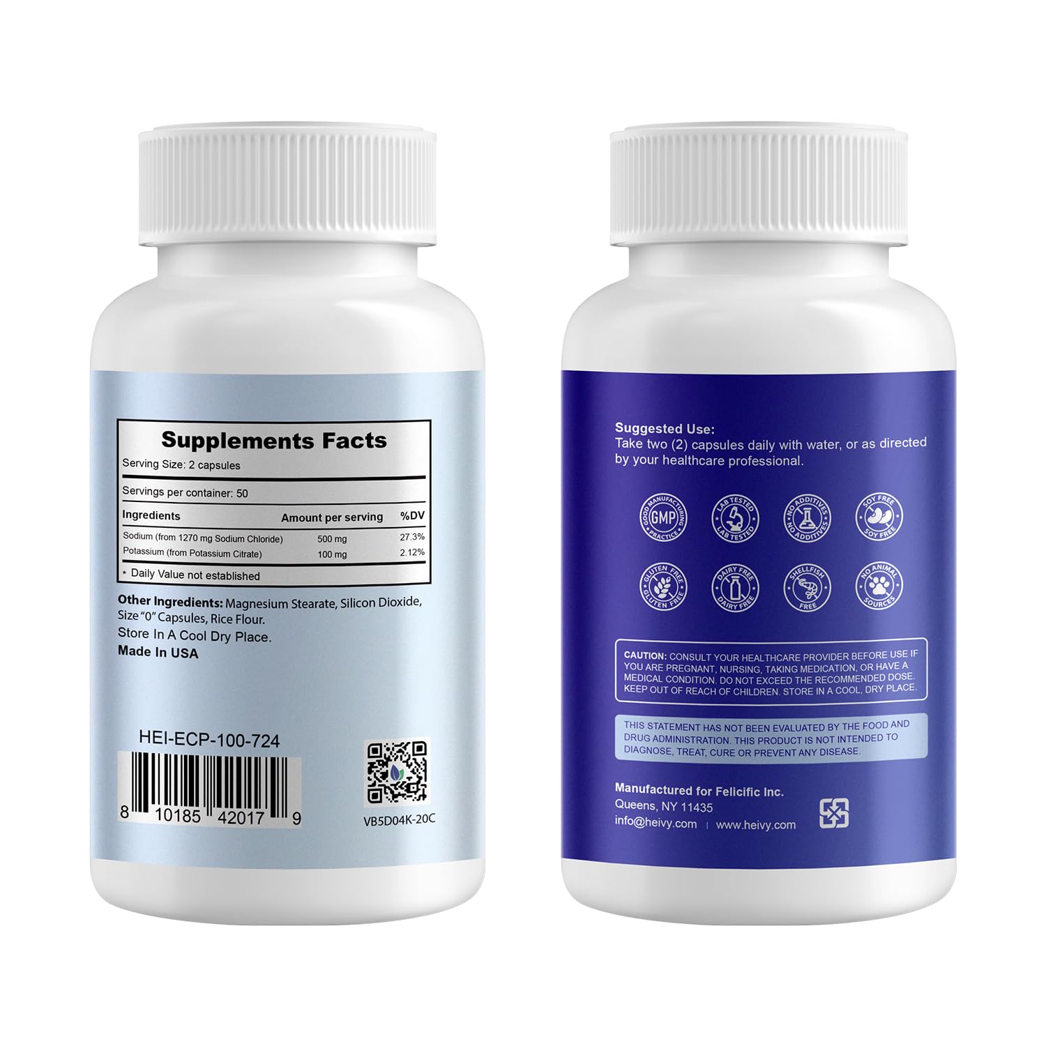 Heivy éٍlectrolyte capsules – Potassium 100 mg pour l'équilibre lors de l'effort.