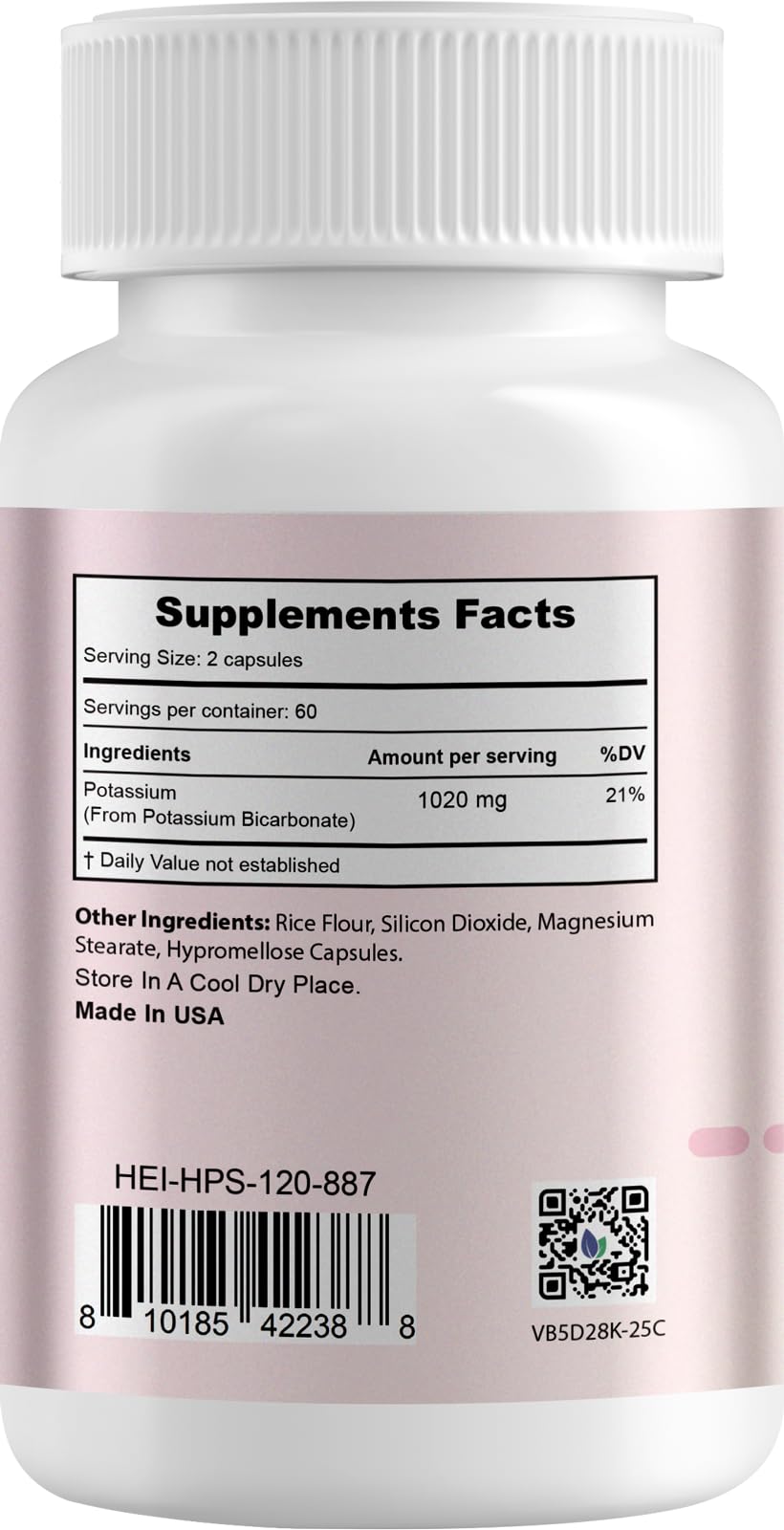 Heivy Potassium – capsules végétales faciles à avaler lors d'une routine quotidienne.