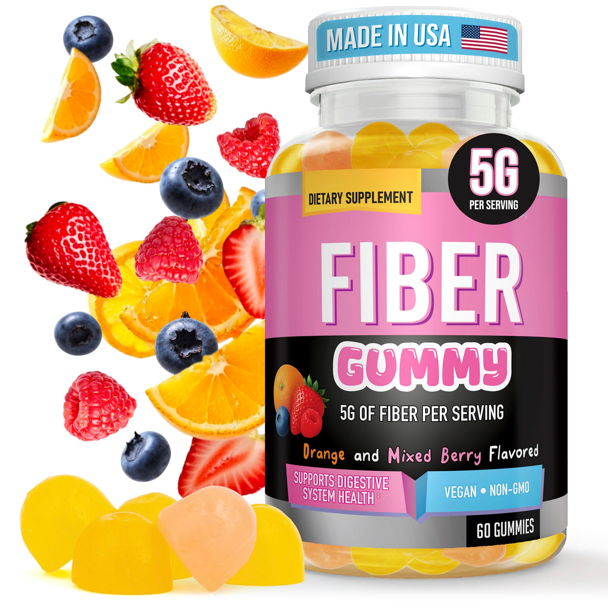 Emballage Helix Heal Gummies orange et fruits rouges, prêt à l'emploi.