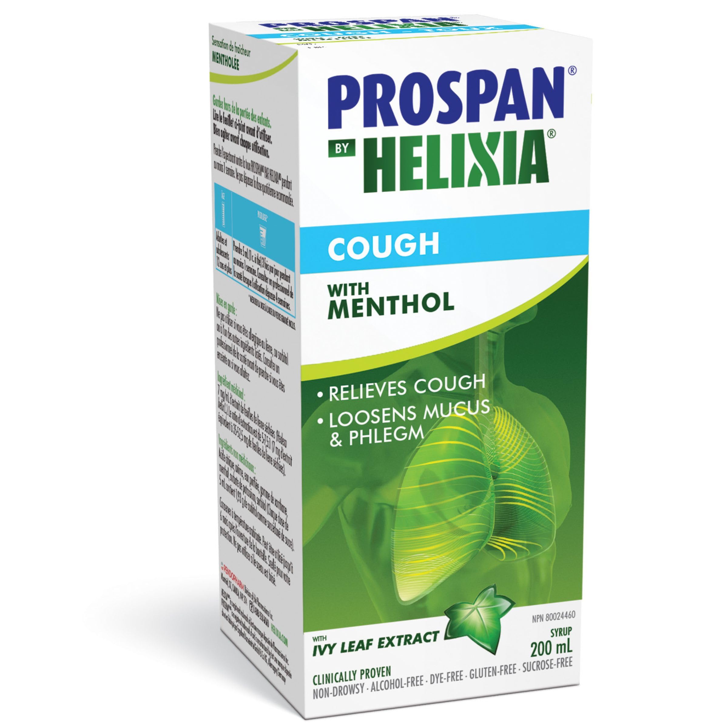Flacon Helixia Prospan sirop menthol 200ml, douceur miel pour le confort quotidien.
