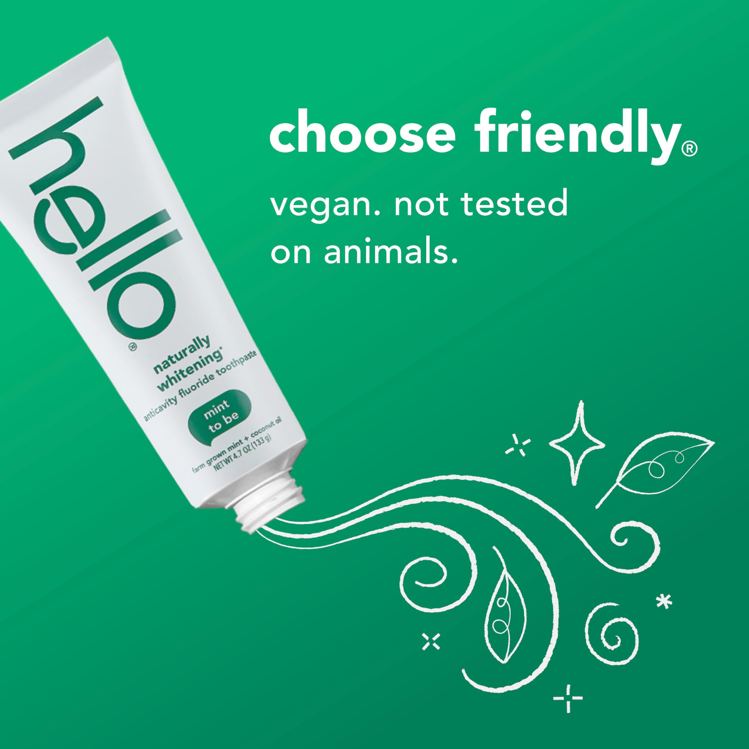 Ingrédients naturels coco et huile d'arbre à thé, dentifrice hello pour soin buccal doux.