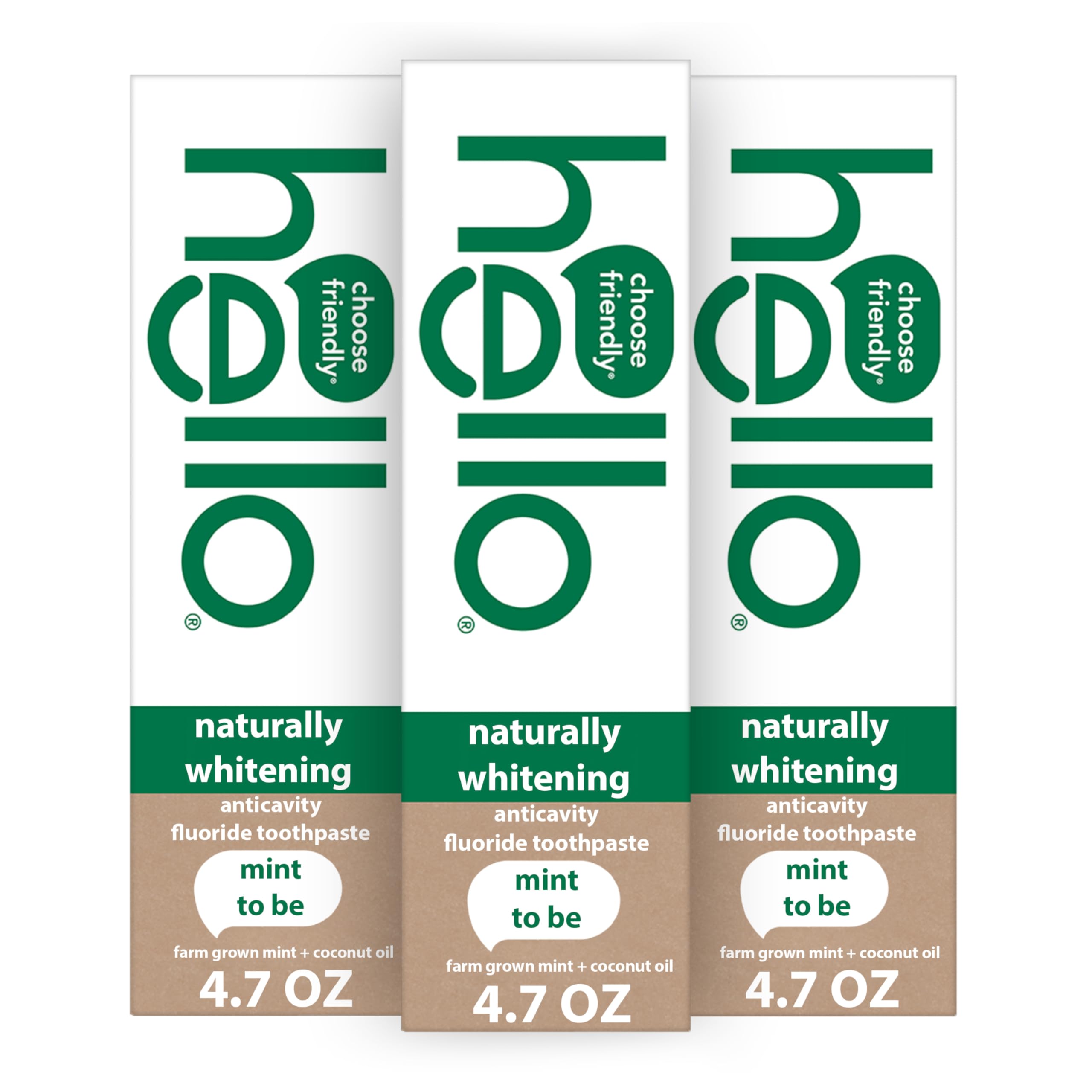 Dentifrice hello blanchissant naturel à la menthe dans un tube 4,7 oz, haleine fraîche.