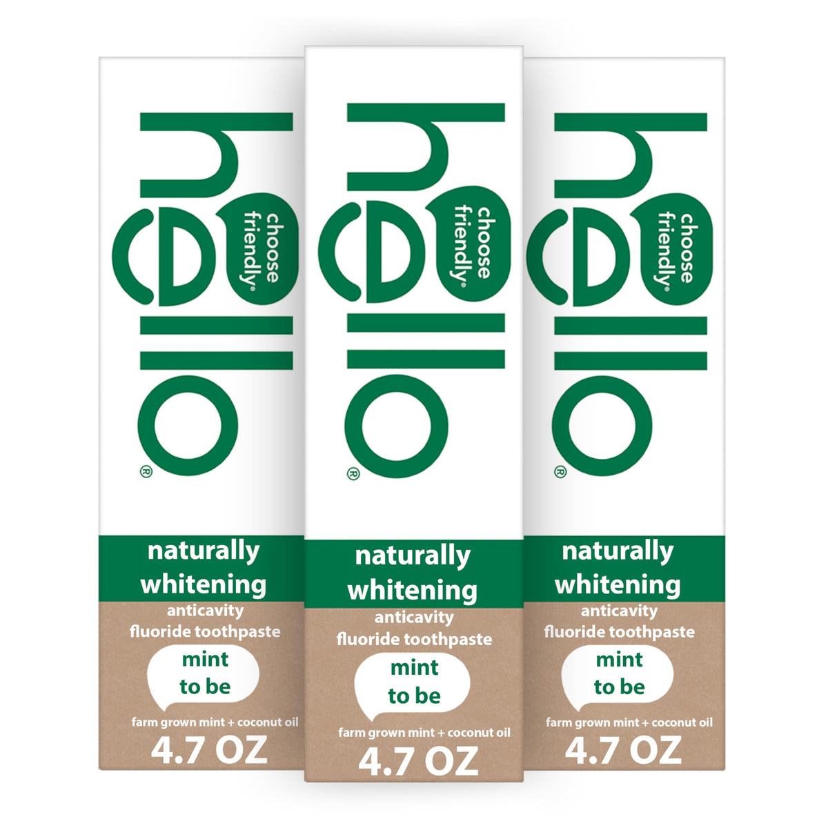 Dentifrice hello blanchissant naturel à la menthe dans un tube 4,7 oz, haleine fraîche.