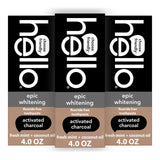 hello Epic Whitening dentifrice au charbon actif, tube visible et potentiel blanchissant doux