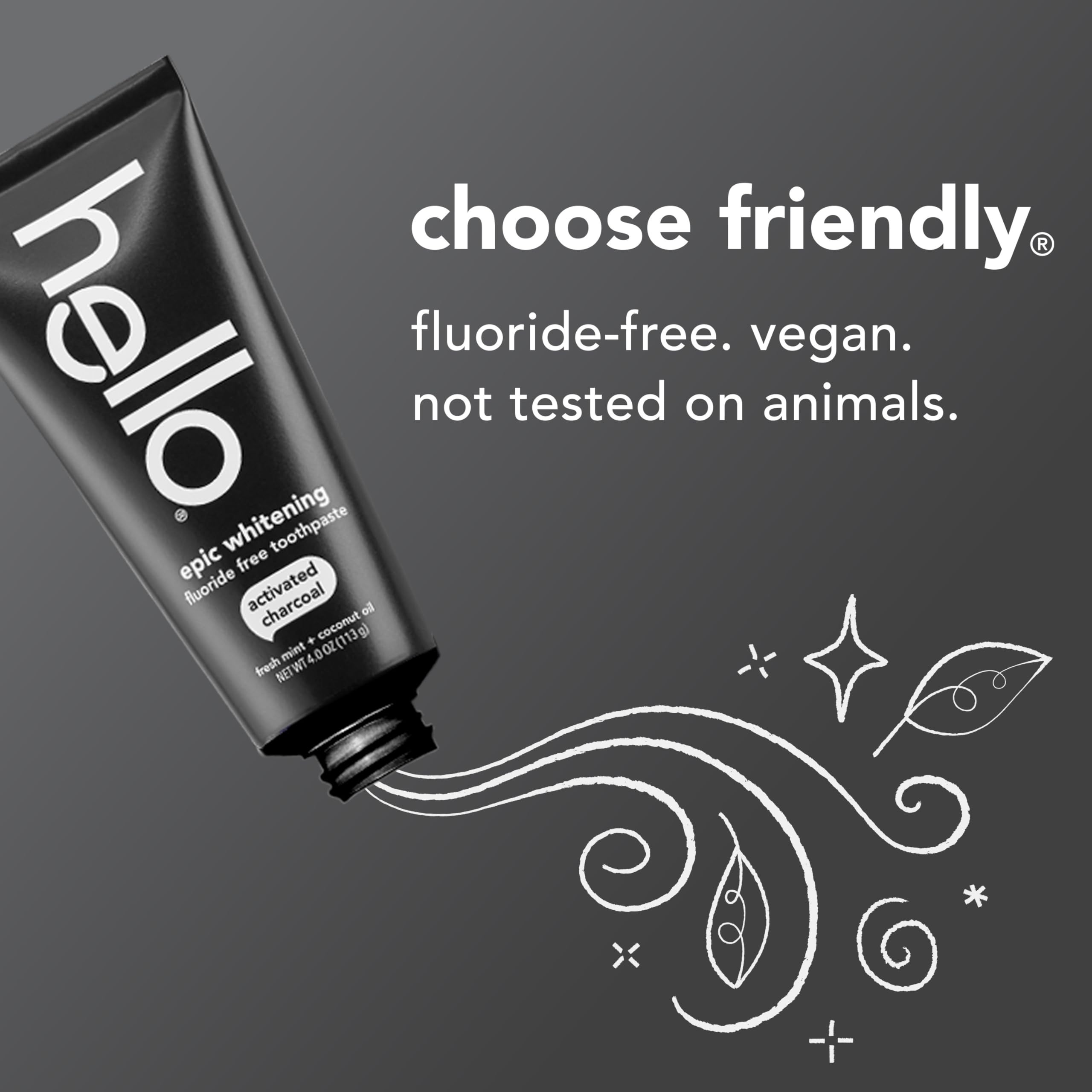 hello Epic Whitening huile de coco et charbon actif visibles sur l’emballage