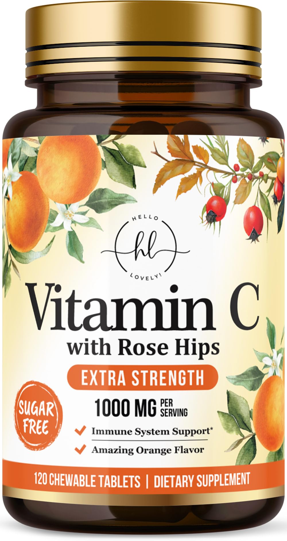 Hello Lovely vitamine C 1000 mg avec cynorrhodon, soutien potentiel immunitaire.