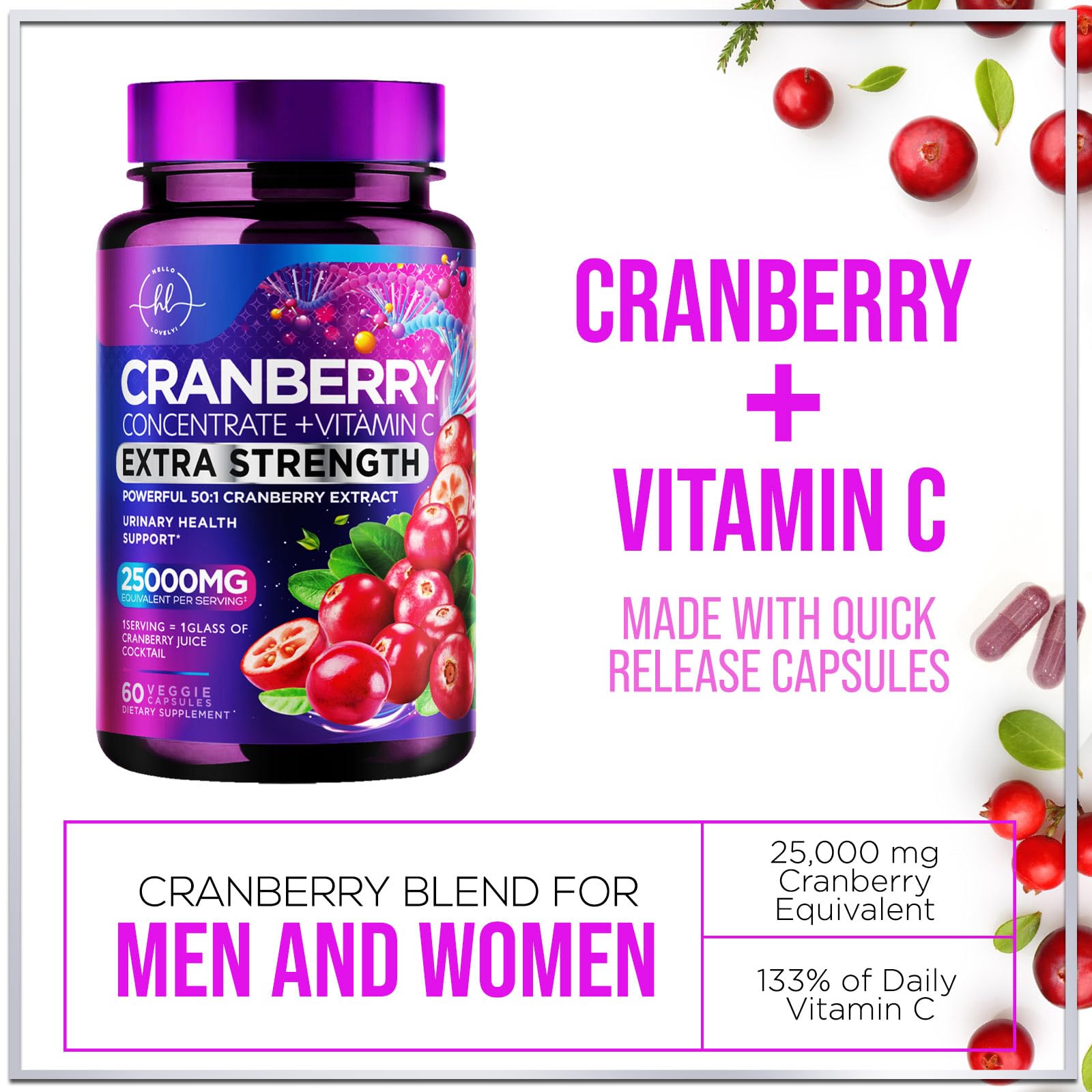 Hello Lovely Cranberry : vitamine C ajoutée pour une protection antioxydante potentielle.